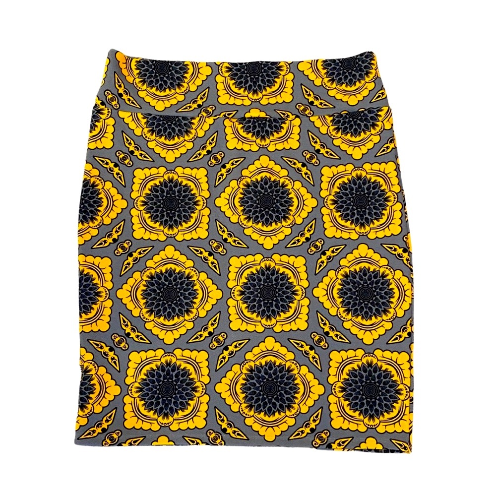 LuLaRoe comfy stretchy bodycon pencil skirt in gray & gold. Women's size 3XL